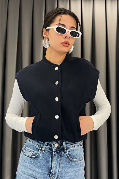 Crep سترة بحاشية مطاطية وأزرار كبس - أزرق داكن LACİVERT