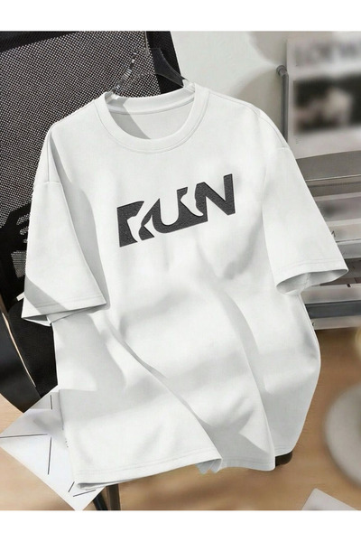 Rivox Unisex White Oversize T-Shirt Cotton Fabric Runn Printed