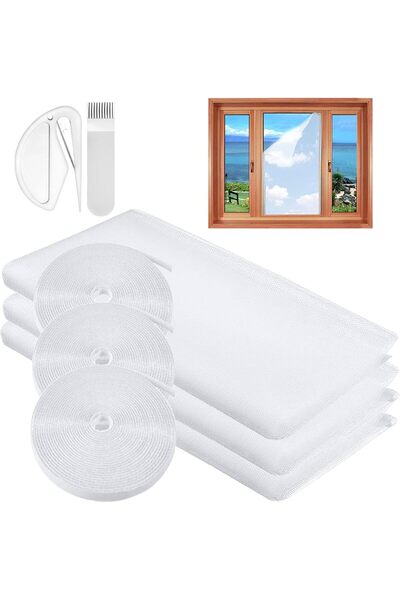Other Set of 3 Window Mosquito Nets - Polyester, Self-adhesive, White - 130 x...