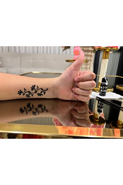 Airbrush Tattoo Kalem Uçlu Likit Geçici Dövme Boyası Fırça ve 3 Adet Şablon Hediyeli