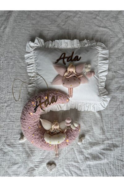 Pure baby handmade Kız bebek ledli kapı süsü ve takı yastığı