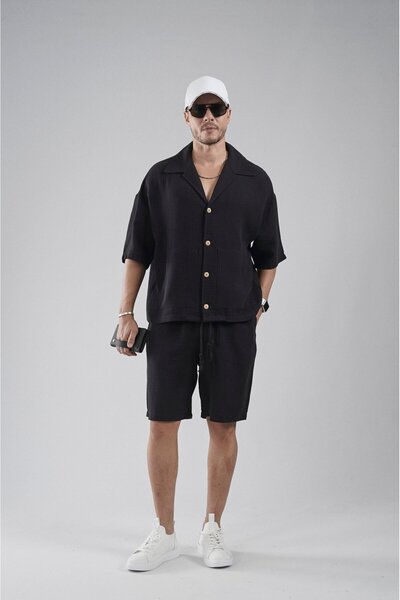 king brich Kangaroo Pocket Oversize Men's Shirt Shorts Set
