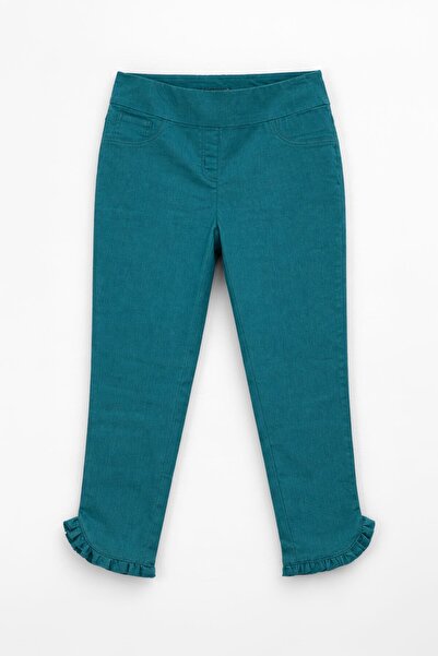 Bluewhite Women's Petrol Paça Detailed Lycra Stretchy Leggings Jean Pants