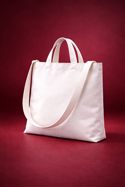 TWINS TEKSTİL Beyaz Alpaka Kumaş Çift Kulplu Bez Çanta