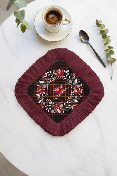 Evimde Bambaşka Șervețel decorativ cu franjuri și ghirlande de iarnă, fără cu...