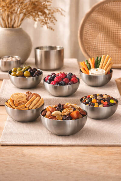 Anadolu Saray 6-Piece Stainless Steel Snack Bowl & Sauce Bowl Set – Modern Pr...