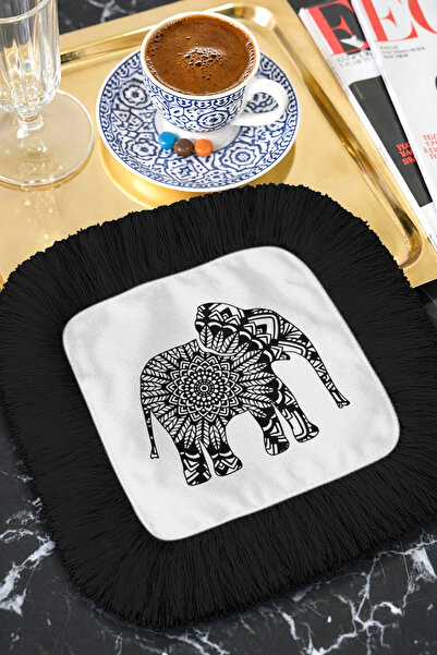 Evimde Bambaşka Șervețel de prezentare cu franjuri și figurină elefant mandal...