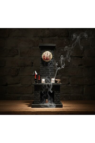 Kuzey Tacı Nostaljik Geri Akışlı (Backflow) Tütsülük ve Saatli Şömine Dekorat...