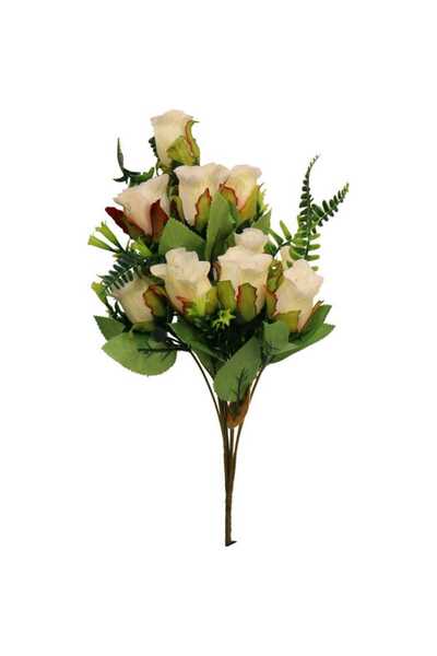 Goliat Sztuczny Bukiet 10 Róż z Paprotkami Kremowy - Naturalny Wygląd, Wysoko...