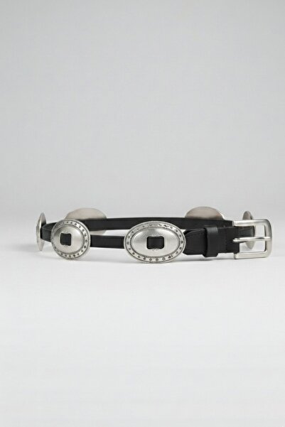 Clandestino Μεταλλική Οβάλ Ζώνη με Πλάκα, Μαύρη
