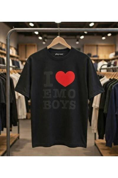 playwear Tricou cu imprimeu I LOVE EMO BOYS, design larg și lejer
