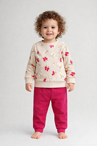 dinamik çocuk طقم علوي وسفلي للفتيات الصغيرات بنقشة الفراشات، طقم موسمي من 2 ...