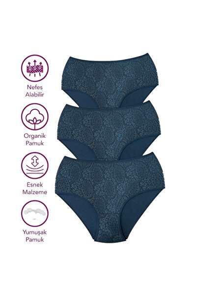 MİSSEMMA Women's Double Layer Lace Front Bato Panties 3 Pieces
