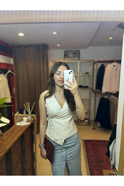 Başak Bulut Butik Ham Belden Bağlamalı Yelek