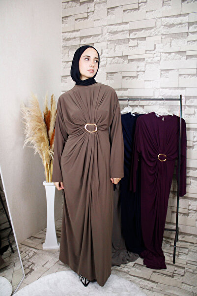 MODA ZÜHRA Tokalı Drapeli Sandy Kumaş Spor Abiye Elbise