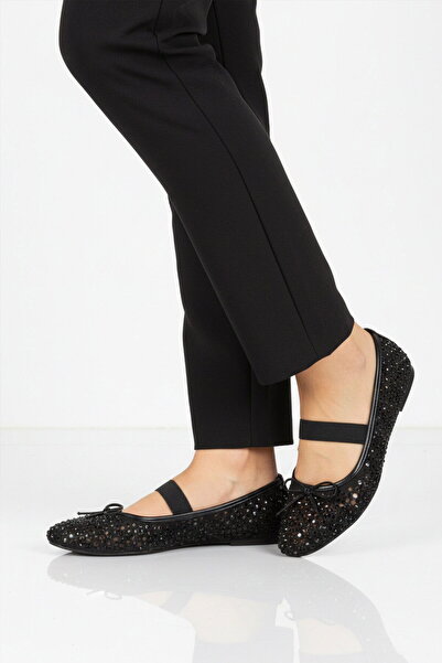 AYAKMOD Μαύρες Γυναικείες Πέτρινες Κεντημένες Μπαλαρίνες Ελαφριές και Εύκαμπτ...