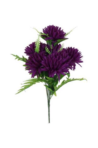 Goliat Bukiet 8 chryzantem z liśćmi paproci kolor fioletowy