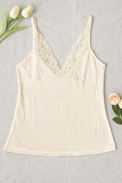 bendengiy Women's Lace Front Cotton Combed Cotton Tank Top with String Straps