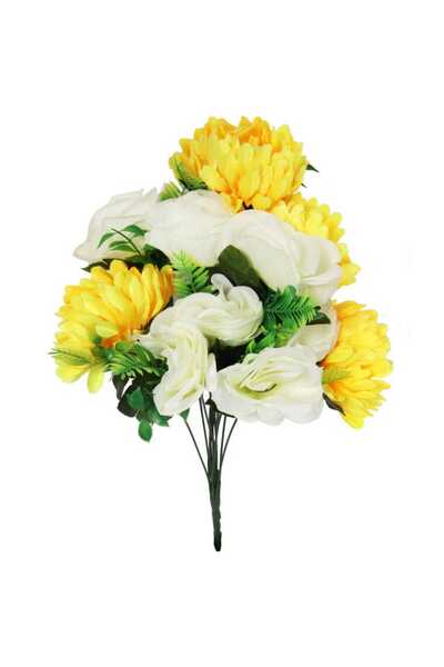 Goliat Bukiet sztucznych kwiatów mix róży i chryzantemy w kolorze biało żółty...