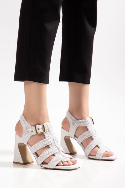 Hayalimdeki Ayakkabı Aria Women's White Leather Braided Detailed Classic Heel...