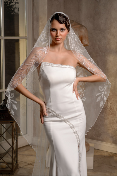 Simay Aksesuar Gelinlik Duvağı Ve Nikah Duvağı 230 Cm,İşlemeli Özel Gelin Duvağı