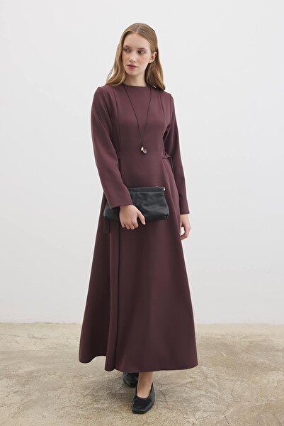 Hooopstore D Buckle Detailed Long Chocolate Dress