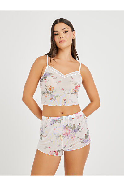 Styli All-Over Floral Print Mesh Cami and Shorts Set