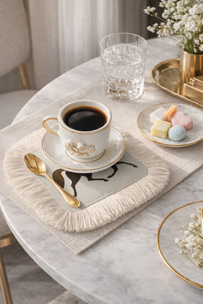 Evimde Bambaşka Șervețel de prezentare de lux cu franjuri și motiv cal nobil ...