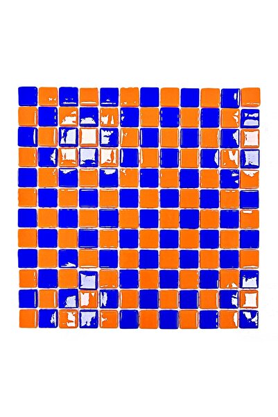 MozaiKristaL Tüm yüzeyler için 25x25mm. Mavi-Turuncu, 31,5X31,5cm. Fileli Cam...