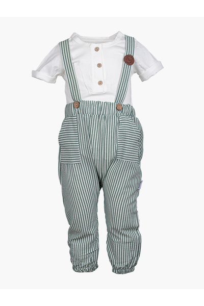 Baby Cara طقم ملابس أطفال مخطط مكون من بذلة وقميص - طقم قطن تركي