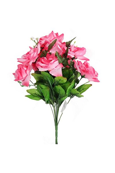 Goliat Bukiet Sztucznych Róż z Paprocią, Kolor Jasno Różowy, Wysokość 46 cm