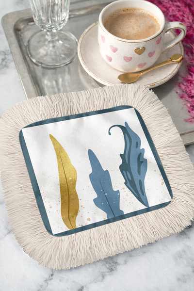 Evimde Bambaşka Șervețel de prezentare boem de lux cu frunze și franjuri - Șe...