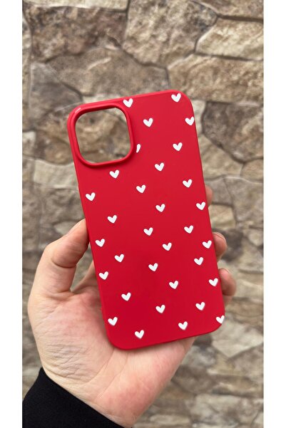 Vip Case iPhone 15 Compatible Mini White Heart Patterned Silicone Shock-Absor...