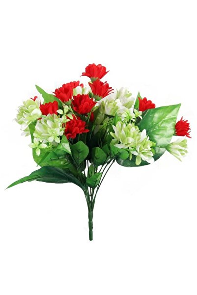 Goliat BUKIET 12 DROBNYCH DALII Z DUŻYMI LIŚĆMI 42 CM CZERWONO ZIELONY