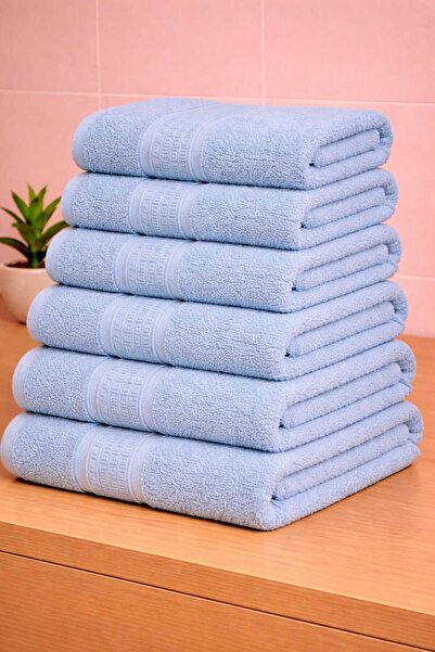 OEM Set 6 prosoape de baie Baby Blue din Bumbac 100% cu model grecesc, 70x130...