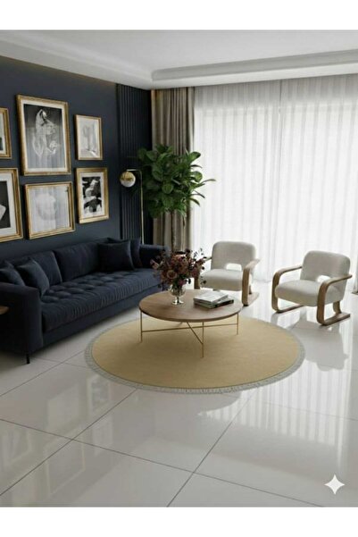 ALTUN CARPET Covor modern, rotund, alb, cu margine plată, din pluș, cu bază a...