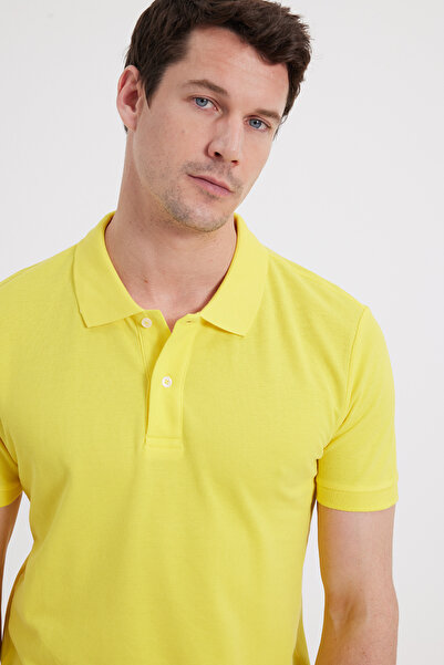 Tudors Tricou pentru bărbați, slim fit, 100% bumbac, galben cu gât polo