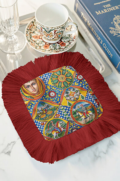 Evimde Bambaşka منديل تقديم مزين بالفسيفساء الإيطالية - منديل تقديم أزرق أحمر...