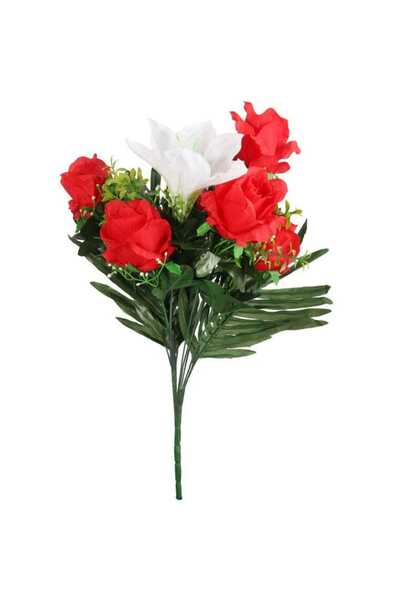 Goliat Bukiet 10 Sztucznych Kwiatów - Amarylis i Róża, Kolor Czerwony, Wysoko...