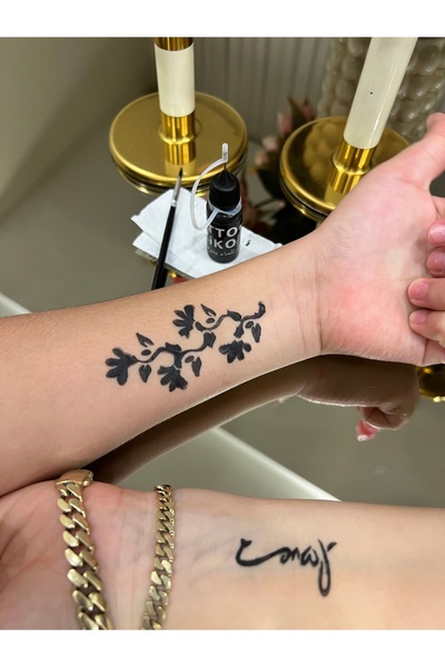 Airbrush Tattoo Kalem Uçlu Likit Geçici Dövme Boyası Fırça ve 3 Adet Şablon Hediyeli