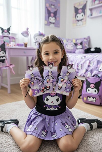 synshop Kuromi Karakterli Mor Tül Kurdeleli Saç Aksesuar Seti - İncili ve Fig...