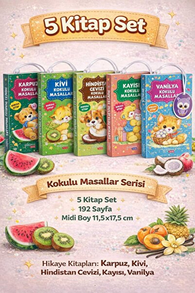 Yakamoz Yayınları 5 Kitap. Karpuz, Kivi, H.Cevizi, Kayısı ve Vanilya Kokulu M...