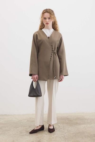 Hooopstore Dark Khaki Jacket with Tie Detail