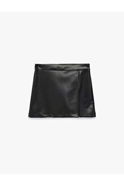 Koton Mini Faux Leather Skirt with Slit Detail