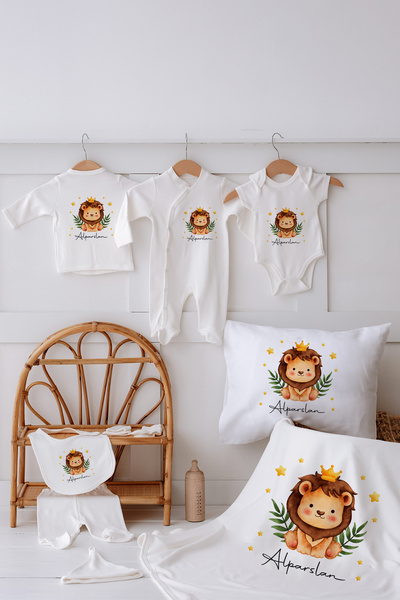 Lilabio %100 Organik Isme Özel Isimli 10lu Hastane Çıkışı Dallı Aslan