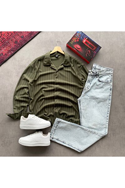 THANBUTİK Crepe Fabric Striped Shirt and Baggy Pants Set