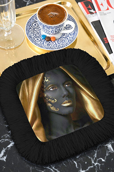 Evimde Bambaşka منديل تقديم القهوة الفاخر ذو الحواف المزخرفة بالفن الأفريقي -...