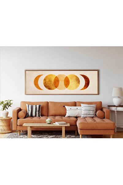 woodhomeworks Tek Parça Gerçek Ahşap Yatay Panorama Çerçeveli Tablo ayın evre...