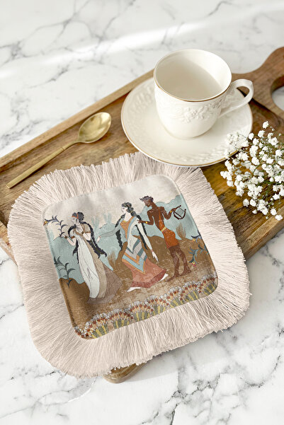 Evimde Bambaşka Șervețel de prezentare cu model mitologic și franjuri - Șerve...