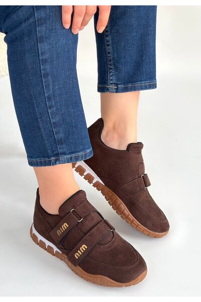 M&B COLLECT Tunga Brown Suede Velcro Sneakers